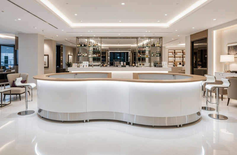 Front Reception Counter For Pub, Hotel, Hospital, Iluminated / Counter LED - Complete Set Color Decor Oak Top