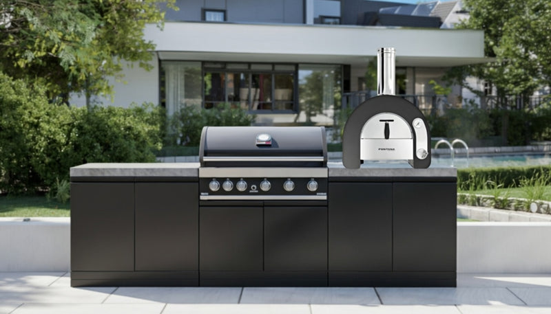 GrandPro Outdoor Kitchen with 5 Burner BBQ, and Maestro Pizza Oven - 2.6m