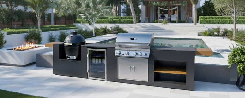 Grillandia Outdoor Kitchen Whistler Burford 4 Burner, and Primo Ceramic Grill - 4m