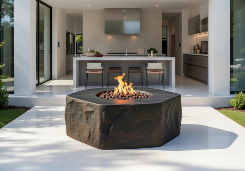 Elementi Outdoor Fire Table Columbia Cast Concrete Fire Pit - Natural Gas