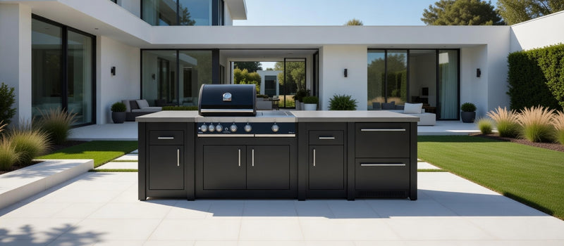 Grandpro by Stoll Aluminum Outdoor Kitchen Graphite Premium Plus, and Double Drawer Fridge | 3M