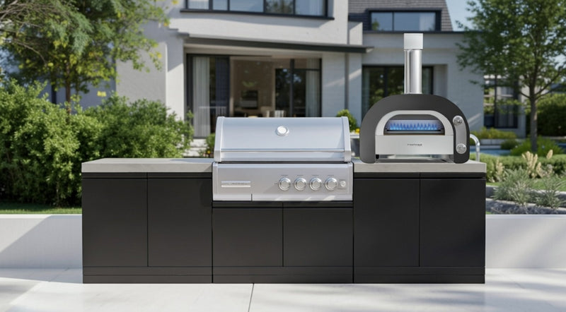 GrandPro Outdoor Kitchen with CrossRay 4 Burner BBQ, and Maestro 60 Pizza Oven - 2.8m