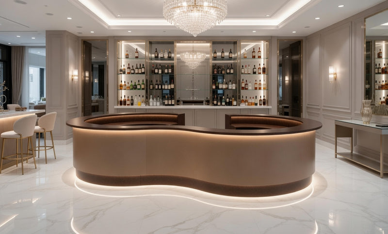 Front Reception Counter For Pub, Hotel, Hospital, Iluminated / Counter LED - Complete Set Color Decor Walnut Top