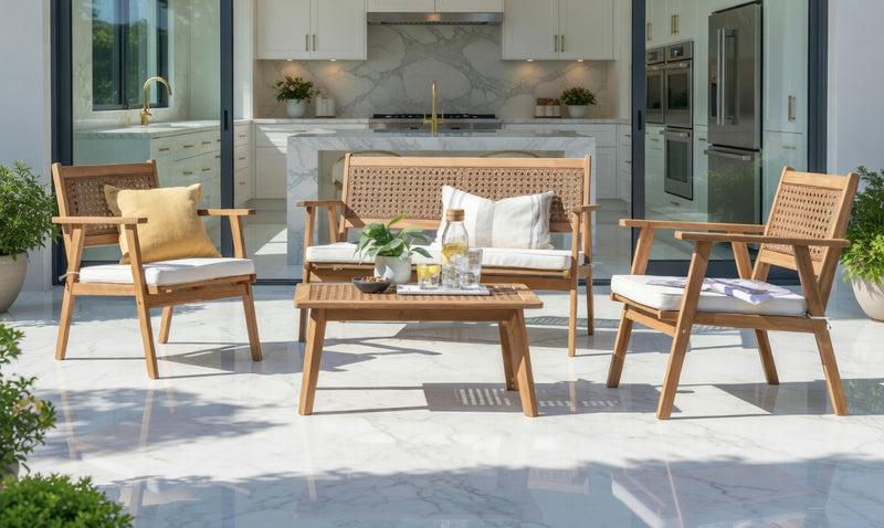 Walden 4 Seater Folding Outdoor Lounge Set - Brown