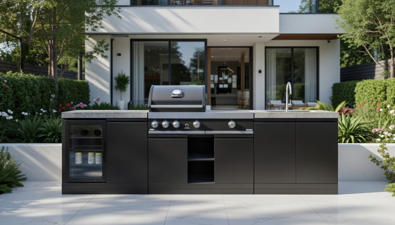 GrandPro Outdoor Kitchen with 3 Burner BBQ, Side Burner, Fridge and Sink - 2.9m