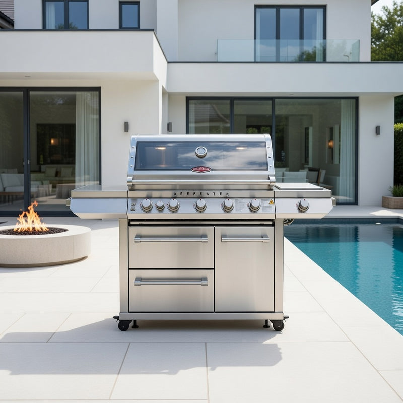 BeefEater 7000 Series Premium 5 Burner Gas BBQ with Cabinet Trolley and Side Burner