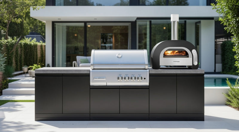 GrandPro Outdoor Kitchen with CrossRay 4 Burner BBQ, and Maestro 60 Pizza Oven - 2.8m