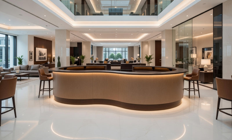 Front Reception Counter For Pub, Hotel, Hospital, Iluminated / Counter LED - Complete Set Color Decor Walnut Top