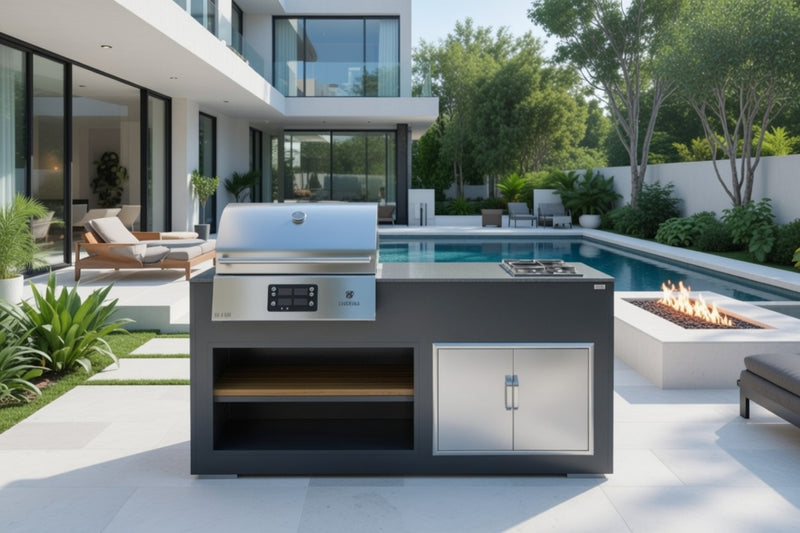 Grillandia Outdoor Kitchen Electric E-Boy Ultimate Bar Grill, Hob, and 2 Stools | 2M