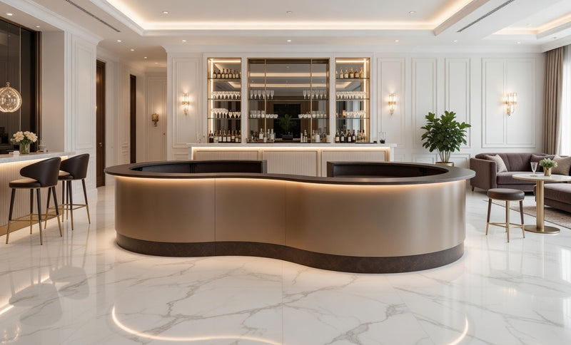 Front Reception Counter For Pub, Hotel, Hospital, Iluminated / Counter LED - Complete Set Color Decor Walnut Top