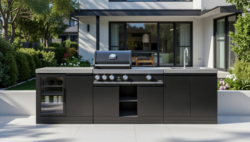 GrandPro Outdoor Kitchen with 3 Burner BBQ, Side Burner, Fridge and Sink - 2.9m