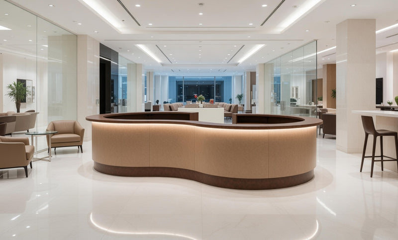 Front Reception Counter For Pub, Hotel, Hospital, Iluminated / Counter LED - Complete Set Color Decor Walnut Top