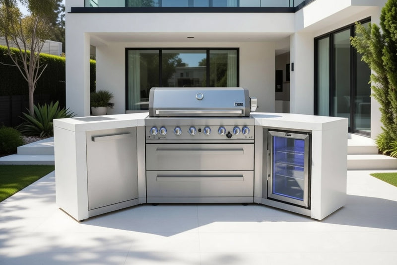 Mont Alpi Outdoor kitchen 6 Burner, Fridge and Weather Cover 2.8m
