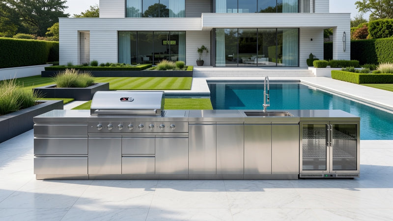 Whistler Grills Lechlade 6-Burner Kitchen with Double Door Fridge and Sink - Stainless Steel 4.8Meters