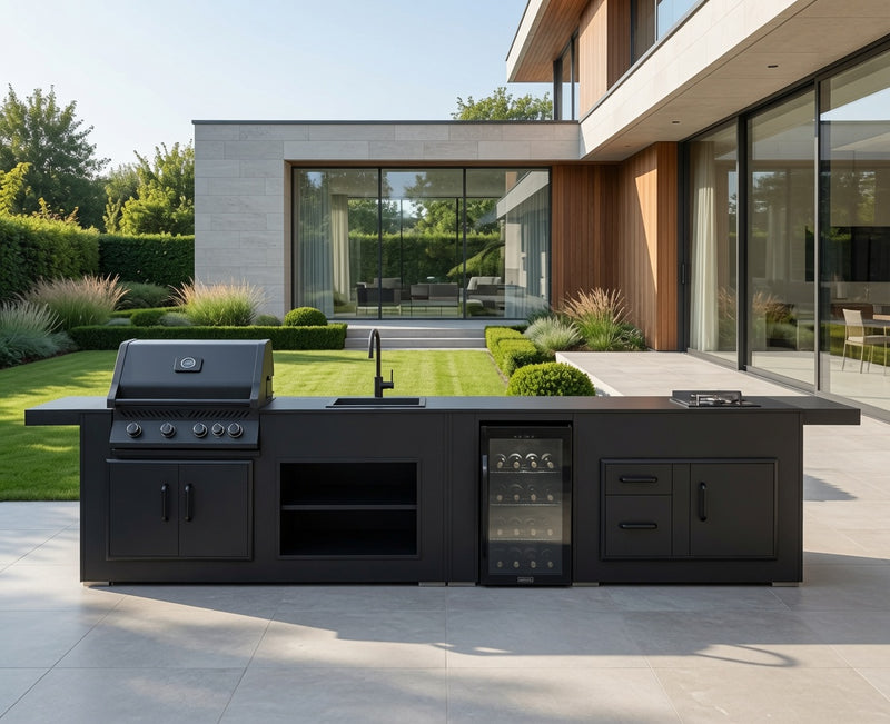 Grillandia Outdoor Kitchen Phantom with Napoleon 4-burner gas grill, Hob, Fridge, and Sink | 4.4M