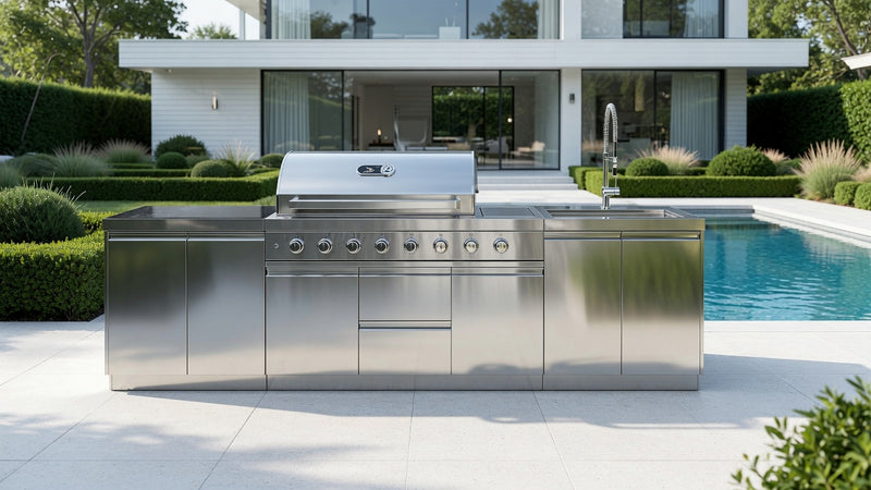 Whistler Outdoor Kitchen 6 Burner BBQ, Double Doors and Sink 3.1m