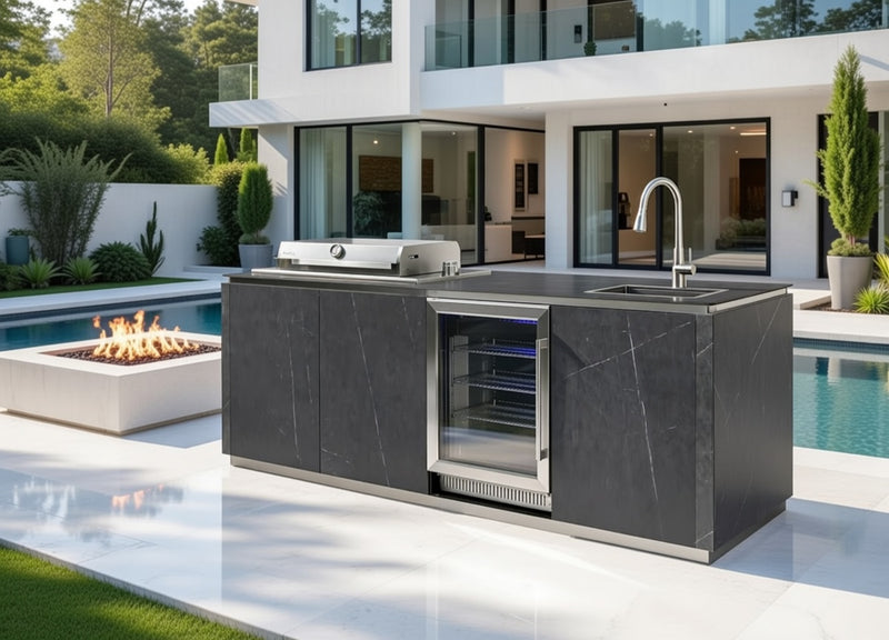 Buschbeck Derby Outdoor Kitchen – Grey Marbled Ceramic Finish 2.6M Plus Weather Protection Cover