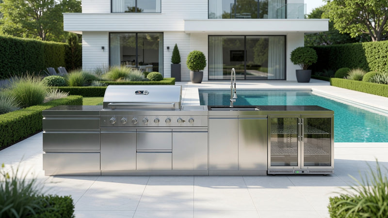 Whistler Grills Cambridge 6-Burner Kitchen with Double Door Fridge and Sink- Stainless Steel 4.1m