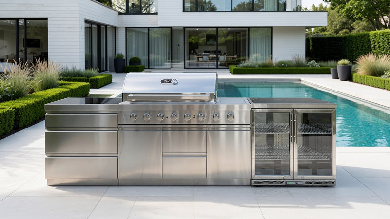 Whistler Outdoor Kitchen 6 Burner BBQ, Fridge and Triple Drawer 2.9M