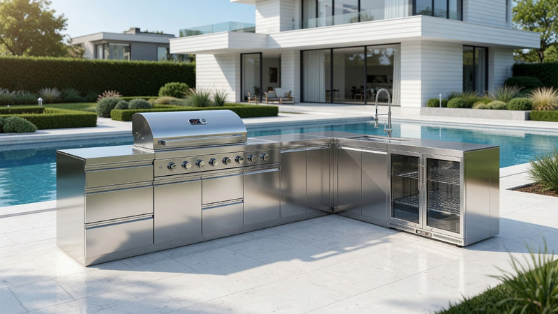 Whistler Outdoor Kitchen 6 Burner BBQ, Sink and Fridge | Stroud | 2.3 x 3.5Meters