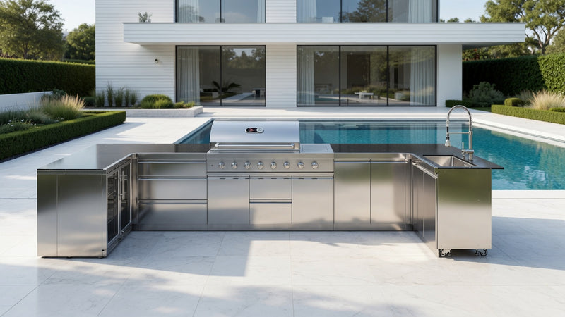 Whistler Outdoor Kitchen 6 Burner BBQ, Sink and Fridge, Luton  1.5m x 4.4m x 1.6m