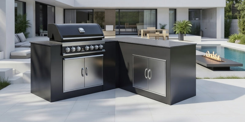 Grillandia L-Shape Outdoor Kitchen Paired with Grandpro 5 Burner Gas BBQ | 2.3M x 1.7M