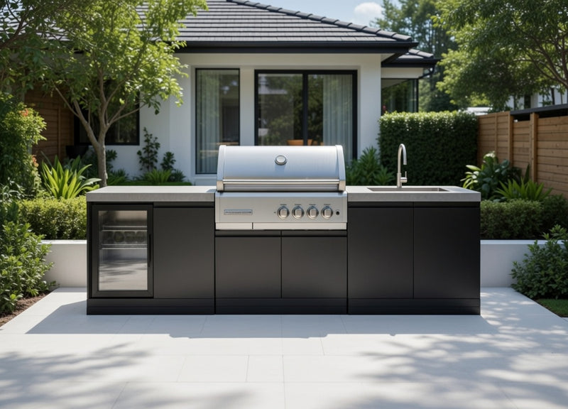 GrandPro Outdoor Kitchen with CrossRay 4 Burner BBQ, Fridge and Sink - 2.8m