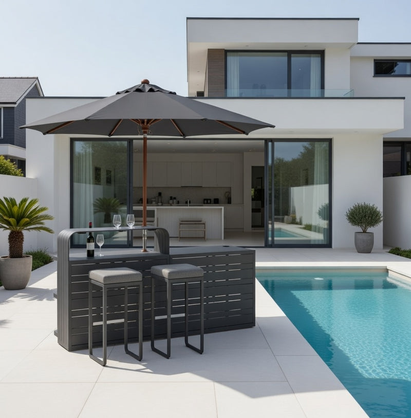 Luxurious Air Anthracite Outdoor Bar, 2.2M Made of Aluminium, Modular System for Private and Commercial Use