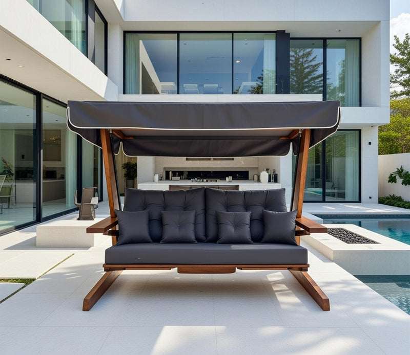 St Andrews Iroko 3 Seater Swing Seat with Grey Cushions