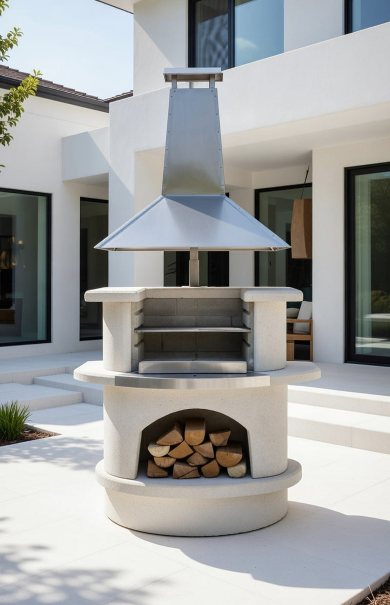 Buschbeck Venedig Masonry Barbecue with Stainless Steel Hood and base