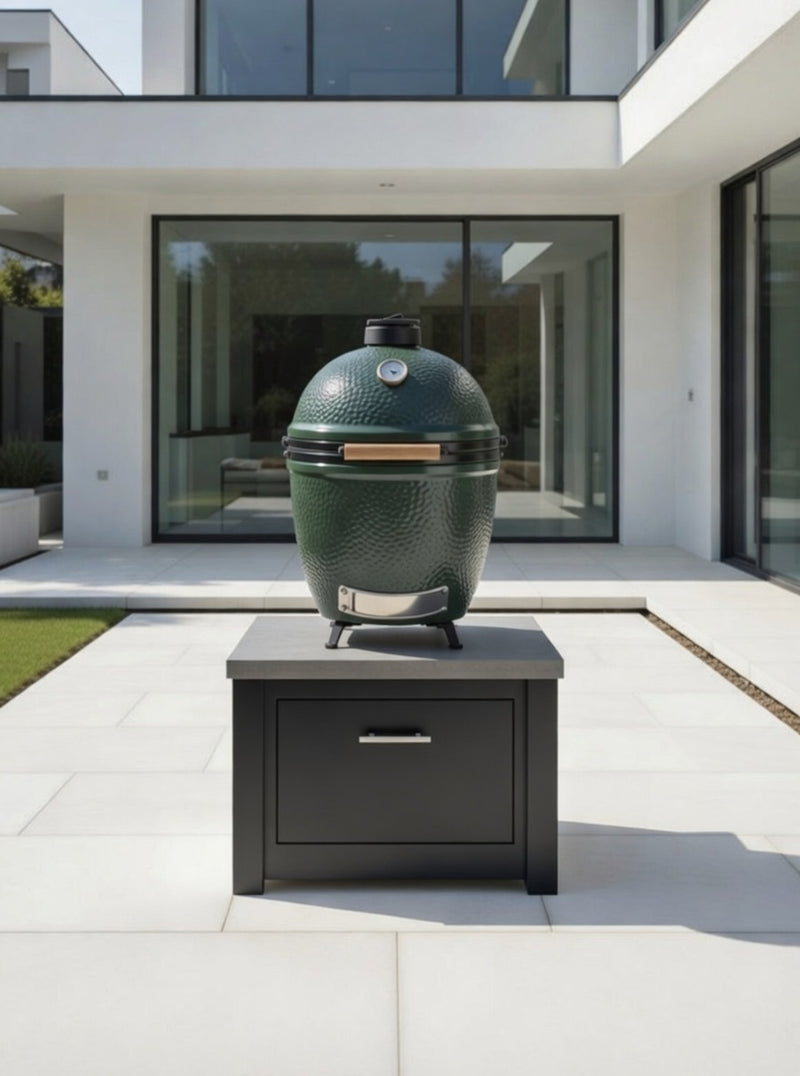 Grandpro by Stoll Aluminum Outdoor Kitchen Paired with Large Green Egg and Graphite Base