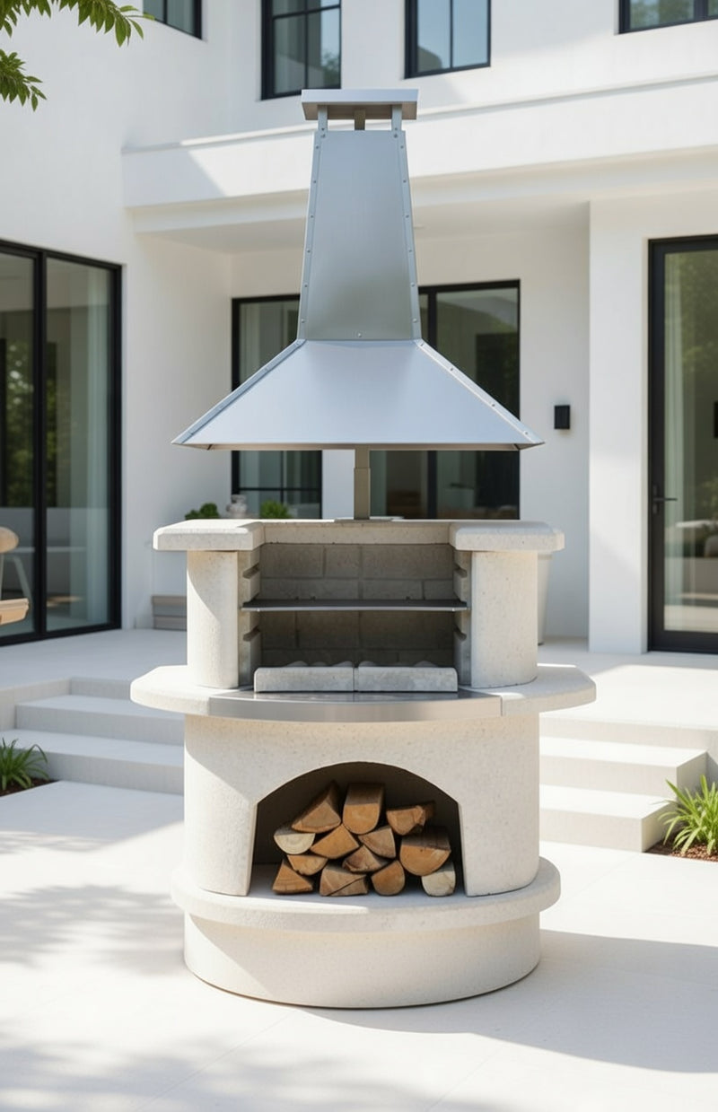 Buschbeck Venedig Masonry Barbecue with Stainless Steel Hood and base