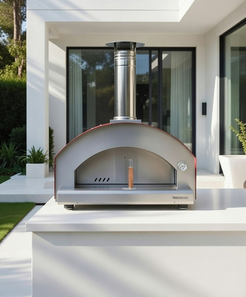 Rossofuoco NONNA LUISA Outdoor wood-fired oven 99 x 78 cm with direct combustion - Red/stainless