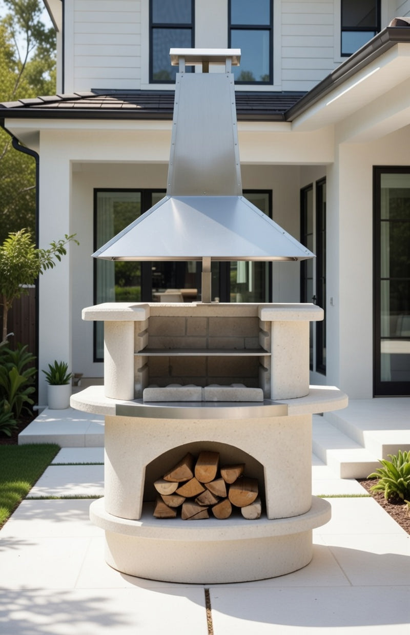 Buschbeck Venedig Masonry Barbecue with Stainless Steel Hood and base