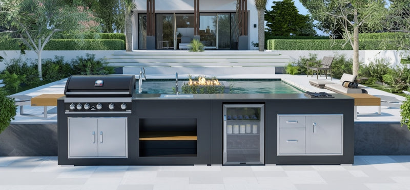 Grillandia Outdoor Kitchen Grandhall 5 Burner, Fridge, Sink and Weather Cover - 4.4M