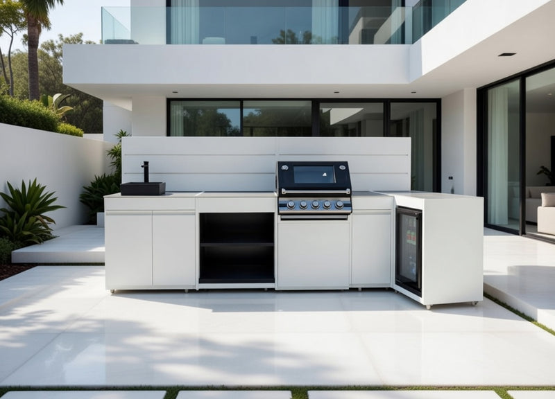 Vision Outdoor Kitchen L Shape Beefeater 4 Burner, Fridge and Sink
