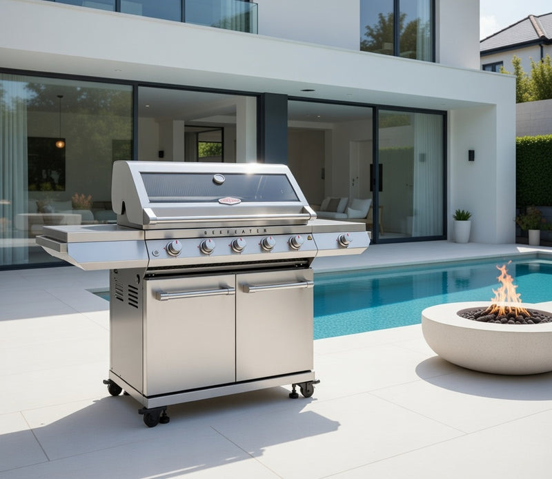 BeefEater 7000 Series Classic 5 Burner Build-In Gas Barbecue and cart