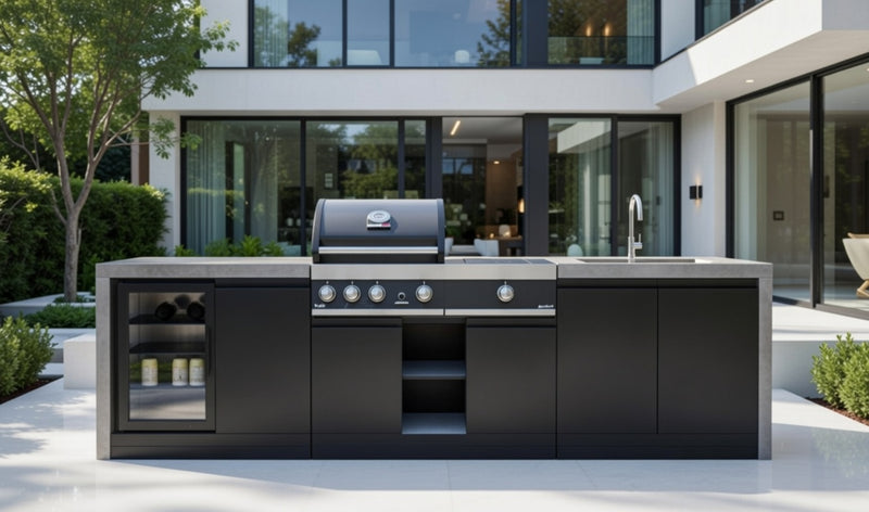 GrandPro Outdoor Kitchen with 3 Burner BBQ, Side Burner, Fridge, Sink and WaterFall - 3m
