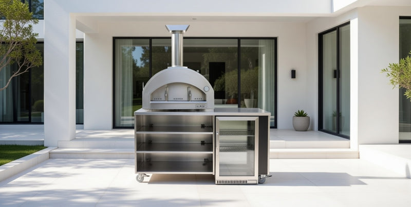 Outdoor Kitchen Grande Pizza Oven Open Shelve and Fridge