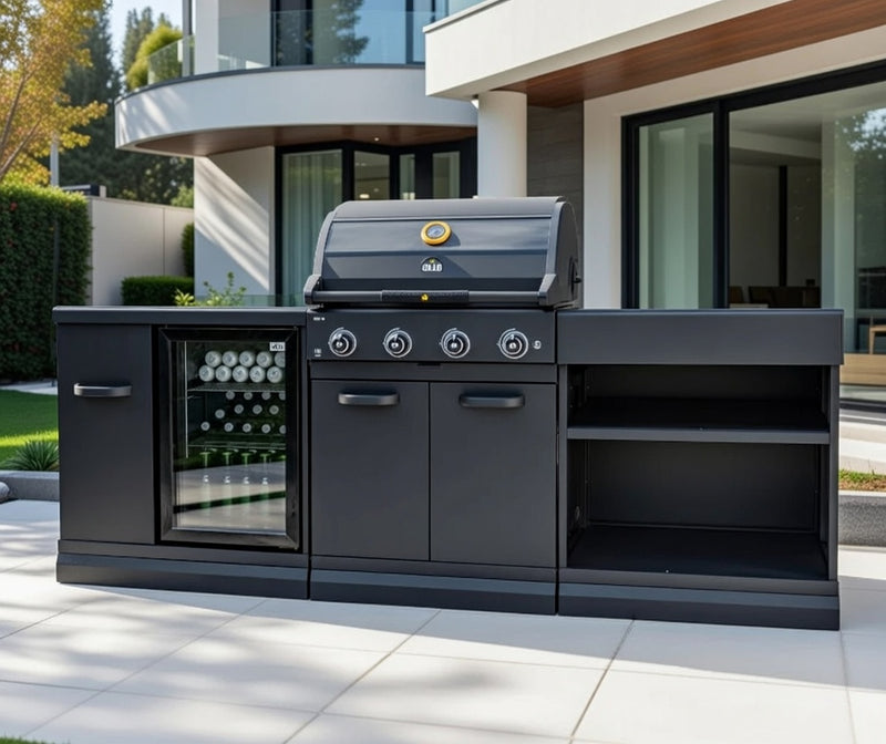 GRLLR Outdoor Kitchen 4 Burner Fridge and Open Shelve | Full length 2.3M