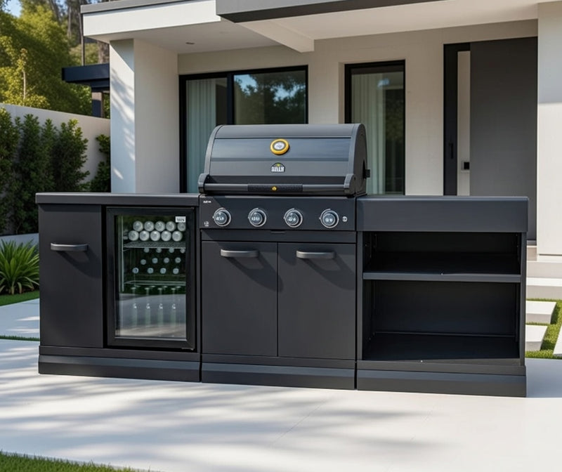 GRLLR Outdoor Kitchen 4 Burner Fridge and Open Shelve | Full length 2.3M