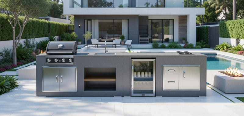 Grillandia Outdoor Kitchen Grandhall 4 Burner, Fridge, and Sink - 4.4M