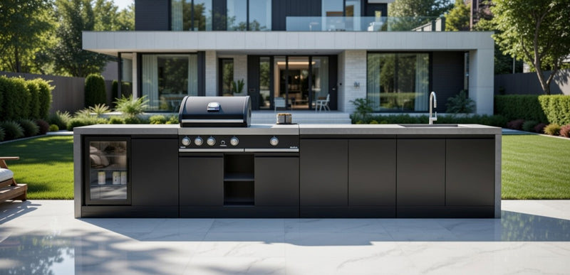 GrandPro Outdoor Kitchen with 3 Burner BBQ, Side Burner, Fridge, Sink and WaterFall - 3.6m