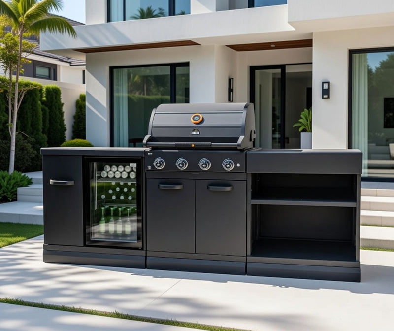 GRLLR Outdoor Kitchen 4 Burner Fridge and Open Shelve | Full length 2.3M