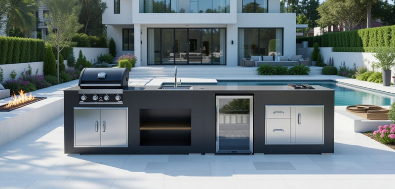 Grillandia Outdoor Kitchen Grandhall 4 Burner, Fridge, and Sink - 4.4M