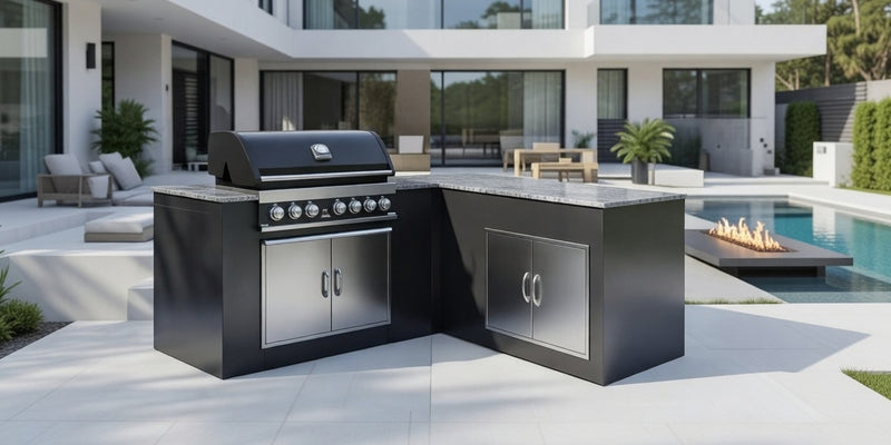 Grillandia L-Shape Outdoor Kitchen Paired with Grandpro 5 Burner Gas BBQ | 2.3M x 1.7M