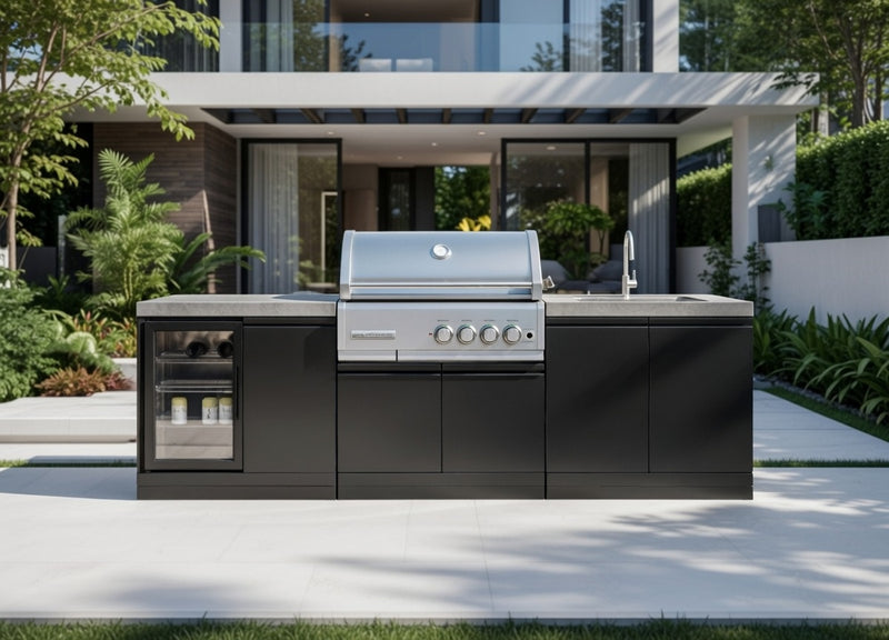 GrandPro Outdoor Kitchen with CrossRay 4 Burner BBQ, Fridge and Sink - 2.8m