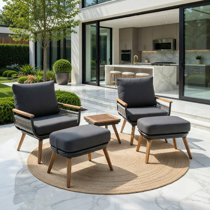 Kimora Relax Bistro with foot stools with Grey Fabric Cushion