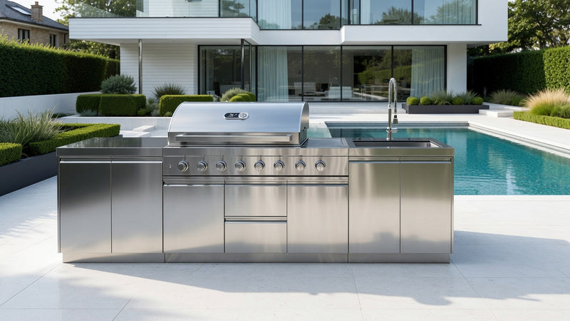Whistler Outdoor Kitchen 6 Burner BBQ, Double Doors and Sink 3.1m