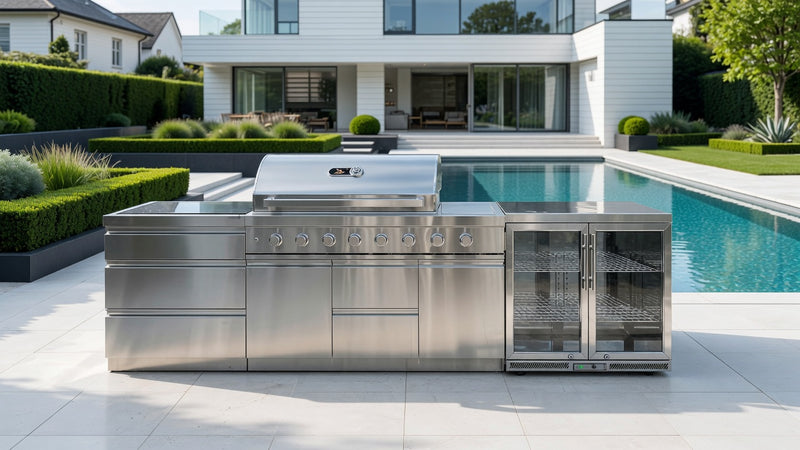 Whistler Outdoor Kitchen 6 Burner BBQ, Fridge and Triple Drawer 2.9M